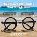 FEISEDY Adjustable Tint Sunglasses Polarized Men, 1-9 Gear Manual Dimming, Steampunk Round Metal Frame UV400 ND Filter B1400