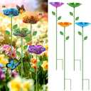 4 Pack Bee Watering Station, Metal Bee Feeder with Glass Marbles, Flower Shape Bee Butterfly Watering Station Bee Waterer for Outdoor Garden Courtyard Decor