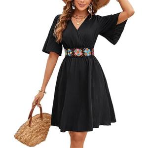 TDiooCor 2026 Casual Short Summer Bohemian Dresses for Women Casual Flowy Puff Sleeve Knee Length Midi Sun Dress XXL