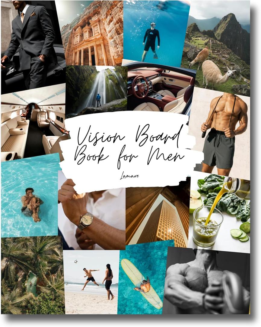 Lamare Vision Board Book for Men - 1000+ Vision Board Images & Quotes, Vision Board Supplies, Vision Board Kit, Collage Book for Manifestation