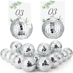 Engrowtic 12 Pcs Disco Ball Place Card Holders Silver Table Number Holder for Photo Name Card Stands Disco Centerpiece Decor for Wedding Party Birthday Table Number, 2 Inch