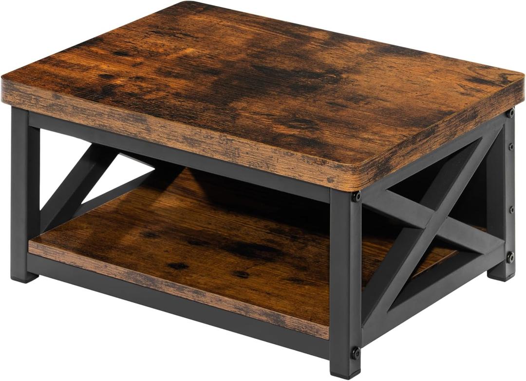 Wooden Step Stool for Bed  8 Inch Bedside Step Stool for Adults, Anti-Slip Feet, Heavy-Duty Steel Frame, 500 lb Capacity, Step Stool with Storage Shelf  Rustic Brown, Assembly Required