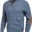 JMIERR Men's Cable Knit Pullover Sweater Casual Long Sleeve Stand Collar Button Knitted Sweaters (Large, Blue)