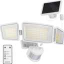 Ensenior 5 Motion Sensor Modes Solar Security Light, 1800LM 270 Wide Angle 3 Heads LED Flood Lights, IP65 Waterproof Wall Lights, Separate Solar Panel Remote Control Solar Lights Outdoor (White)