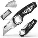 Folding Utility Knife Pocket Knife, Heavy-Duty Box Cutter with Anti Slip Finger Loop, Quick Change Blade Razor Knife, Box Cutters for Home, Office, Warehouse, Durable Razor Knife, Box Knife (Black)
