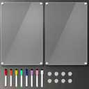 2 Pack 12''*8'' Acrylic Magnetic Whiteboard for Fridge, Clear Dry Erase Menu Board for Refrigerator with 8 Markers, Magnetic Planning Board for to Do List/Shopping List, Meal Planner for Kitchen