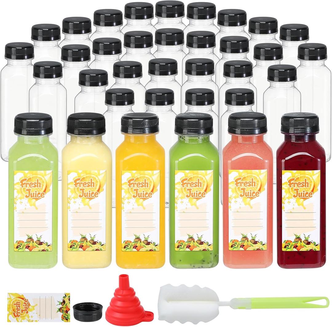 35 Pcs 10oz Empty Plastic Juice Bottles with Caps Reusable PET Food Grade Drink Bottles with Leak-Proof Tamper Evident Caps Bulk Clear Beverage Containers for Homemade Drinks Smoothie Milk