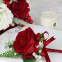 Rinlong 2Pcs Red Rose Boutonnieres with Pins for Groom, Groomsmen | Fall Wedding, Prom, Homecoming