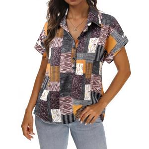 Bebonnie Women's Button Down Shirts Short Sleeve Dress Shirts Collared Work Office Blouses (Brown)