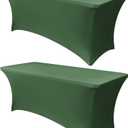 Obstal 4Ft Stretch Spandex Table Cover for Standard Folding Tables - 2 Pack Universal Rectangular Fitted Tablecloth for Party, Banquet, Events, Trade Show Blackish Green, 48L x 24W x 30H Inches