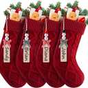 Minetom Christmas Stockings, Personalized Christmas Hanging Stockings with Name Tags, 18 Inches Large Size Knitted Stockings for Mantels Christmas Tree Family Holiday Decor, 4 Pack, Red