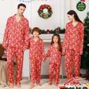 ANGELGGH Silk Christmas Pajamas for Family Matching Satin Holiday PJs Sets 2 Pcs Festival Party Button Down Sleepwear (Men, M, Silk Red Snowman)
