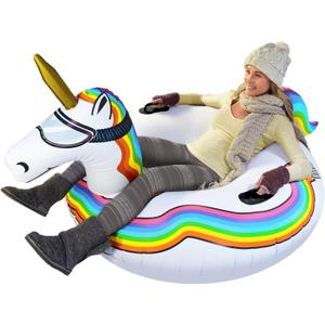 GoFloats Winter Snow Tubes - Choose from Unicorn, Disney's Frozen, Ice Dragon, Polar Bear, Penguin, Flamingo - Inflatable Sled for Kids and Adults (44 Inch)