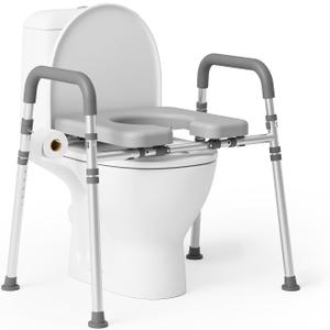 Toilet Seat Risers for Seniors, Raised Toilet Seat with Padded Handles & Seat, 400 LBS Raised Toilet Seat with Adjustable Height & Width for Pregnant, Disabled, Handicapped, Gray