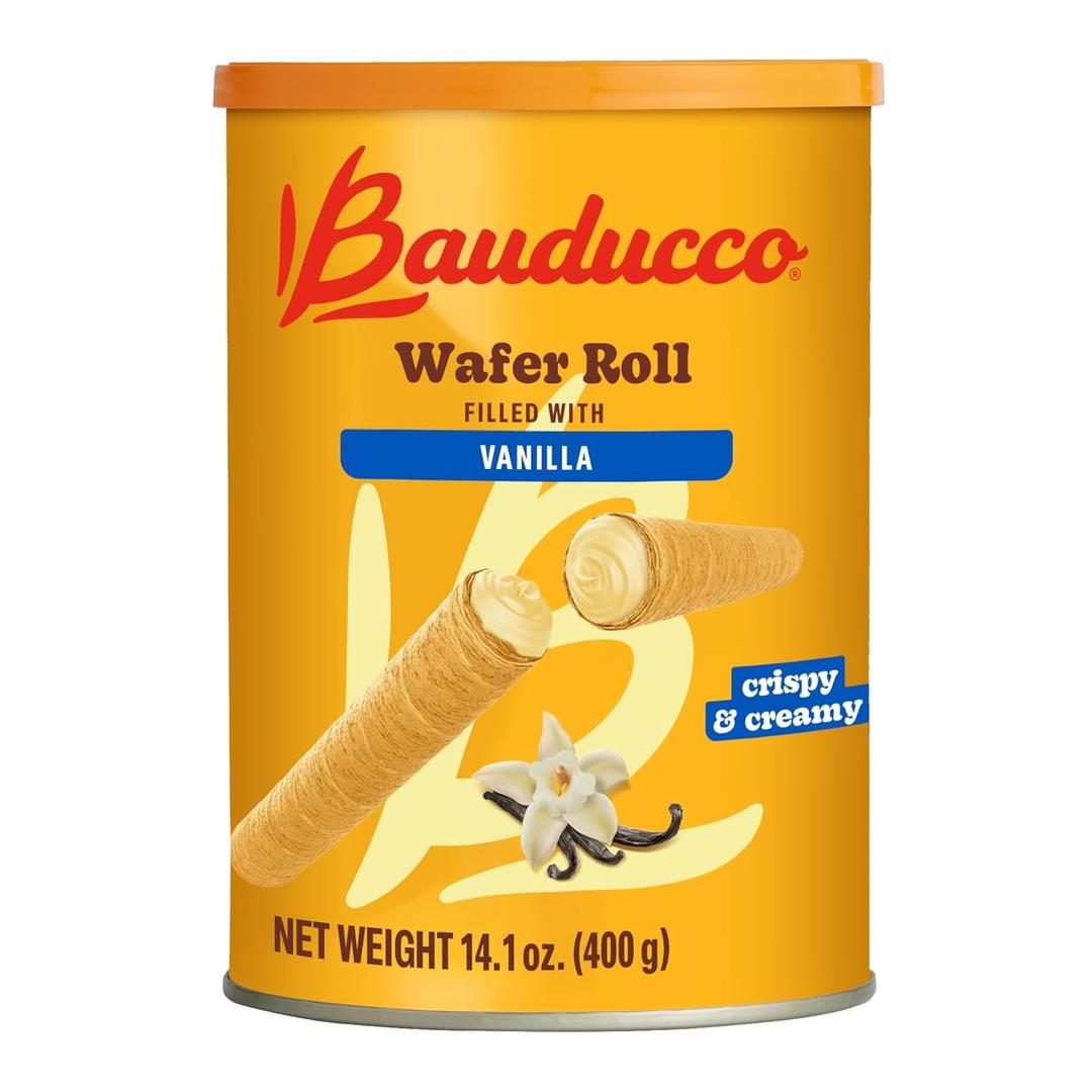 Bauducco Wafer Rolls, Vanilla, 14.1 oz (Pack of 1) - Crispy Cream-Filled Cookies - Gourmet Rolled Wafer Sticks - Premium Dessert Treat - Perfect for Coffee, Parties & Gift Baskets - Family Sharing Snack, Best By: 02/10/2027