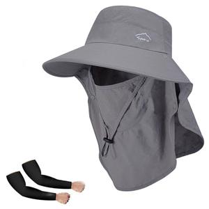 Rosoz Sun Hat for Men Women with Neck Flap,Wide Brim UPF50+ Fishing Hat with Detachable Face Cover Outdoor Sun Protection Hat, One Size