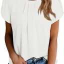 Dokotoo Women's Casual Round Neck Basic Pleated Tops Short Sleeve Loose Fit Curved Back Chiffon Blouses Tshirts, 3XL