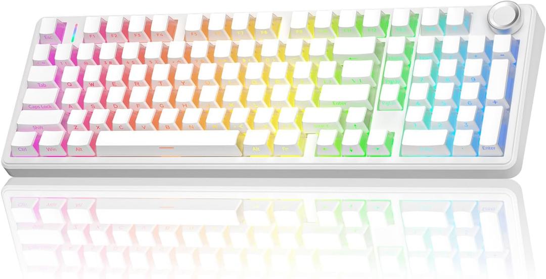 AULA F99 Pro Wireless Mechanical Keyboard-Silent Version, BT5.0/2.4GHz/USB-C Hot Swappable Custom Keyboard, Gasket Structure, Pre-lubed Linear Switches RGB Backlit Computer Gaming Keyboards, White