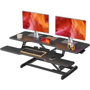 42 inch Standing Desk Converter, Height Adjustable Desktop Standing Desk with Keyboard Tray for Two Monitors, Sit to Stand up Desk Riser Computer Workstation for Home Office, Black