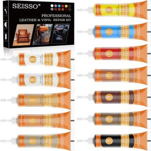 12 Colors Leather Repair Kit for Furniture, Vinyl Repair for Car Interior Seats Couch Sofa, Leather Filler Repair Scratches Fade Leather Paint for Bag Shoes, Restore PLeather, Bonded, Italian, Genuine