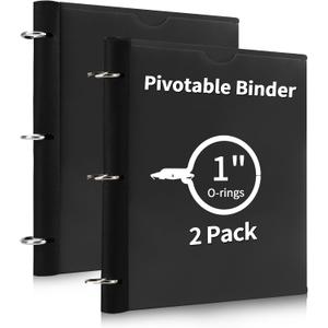 360 Pivotable 3 Ring Binder, Upgraded Foldable Binders 1 inch 2 Pack, Thin Small Three Ring Binder Fits 8.5" x 11", for Home, School and Office Binders Supplies - Black