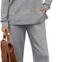 WIHOLL Women's 2 Piece Lounge Sets Sweatshirt Casual Travel Outfits Fashion Wide Leg Tracksuit Cozy Sweatsuits (Medium, Grey)