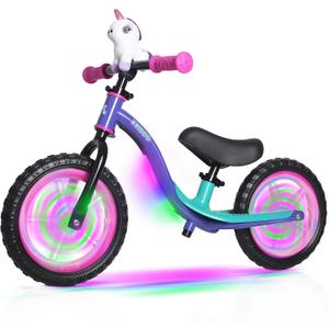 KRIDDO Toddler Balance Bike 2 Year Old, Colorful Lighting Kids Balance Bike for 2-5 Years Old, 12 Inch Balance Bicycle with Riding Buddy, Tool-Free, Adjustable Seat, Handlebar, Gift for 2-3 Girls Boys