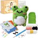 Ktmeor Crochet Kit for Beginners,Crochet Animal Kit for Beginners, Crochet Starter Kit with Step-by-Step Video Tutorials,DIY Knitting Supplies for Adults,40% Extra Practice Yarn-Frog