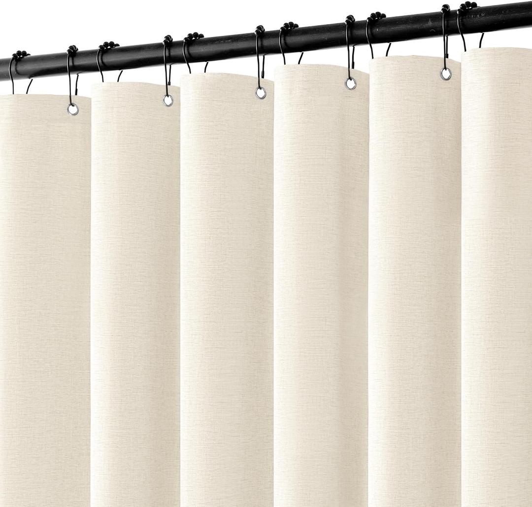 MIULEE Linen Shower Curtain with 12 Metal Hooks Modern Heavy Duty Washable Fabric Curtain Set Waterproof Thick Cloth Shower Curtains for Bathroom Bathtub Washable, W72*L72, Ivory