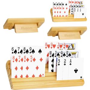 Card Holders for Playing Cards with Adjustable Stand Set of 4, Playing Cards Holders Organizer for Adults Seniors Kids, 5 Slots Wooden Card Holder for Canasta Hand and Foot Bridge