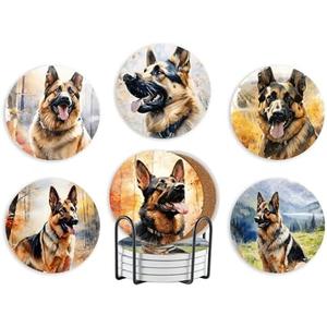 Onebttl German Shepherd Gifts Coaster, Ceramic, Absorbent with Cork Base, Gifts for German Shepher Lover, DHome Decor for Family, Housewarming, Thanksgiving