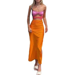Argeousgor Y2K Floral Print Spaghetti Strap Bodycon Maxi Dress Deep V Neck Long Dress Sexy Backless Summer Streetwear, M