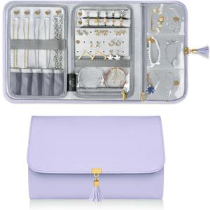 MATEIN Jewelry Organizer for Travel, Womens PU Leather Large Jewerly Holder with Tassel, Travel Necklace Earring Ring Bracelet Storage Case, Purple