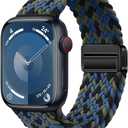 Sport Solo Loop Compatible with Apple Watch Band 41mm 40mm 38mm Women Men,Adjustable Magnetic Stretchy Nylon Braided Wristband for iWatch Series 9 8 7 SE SE2 6 5 4 3 2 1 Band,Blue Camouflage