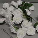 Ling's moment Artificial Flowers 25Pcs Glowing White Roses Decor w/Stems,3" DIY Foam Floral for Wedding Bouquet/Centerpieces, Outdoors Party Backdrop, Room/Table, and Garden/Pot Decorations