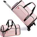 Rolling Garment Bags with Wheels, 56L Convertible Garment Bag Carry On Waterproof Oxford Garment Duffel Bag with Detachable Trolley System ,Suit Travel Bag with Shoe Compartment for Men Women, Pink