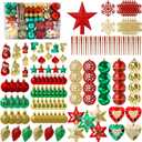 Garma Christmas Balls Ornaments Set, 145Pcs Christmas Tree Garland Red Green Gold Shatterproof Plastic Decorative Baubles for Xmas Tree Hanging Balls Decorations Kit for Holiday Party Seasonal Decor