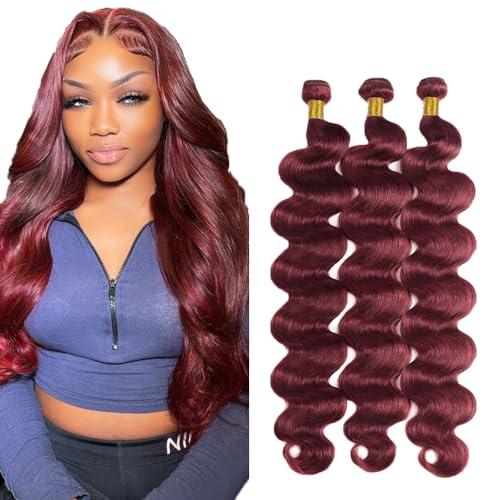 Burgundy Bundles Human Hair Body Wave Bundles 20 22 24 Inch #99J Wine Red Bundle Human Hair Extensions Unprocessed Virgin Remy Hair 3 Bundle 50 Gram Per Bundle For Women