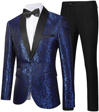 Men's Floral Dinner Party Prom Wedding Stylish Tuxedo Suits for Men One Button Dinner Jacket Pants Set XL