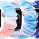 Scrunchie Bands Compatible with Kids Apple Watch Band, Cute Stretchy Breathable Strap for iWatch Series 10 9 8 7 6 5 4 3 SE SE2 Small Wrists Boys Girls (Colorful+BluePink+StarryBlue)