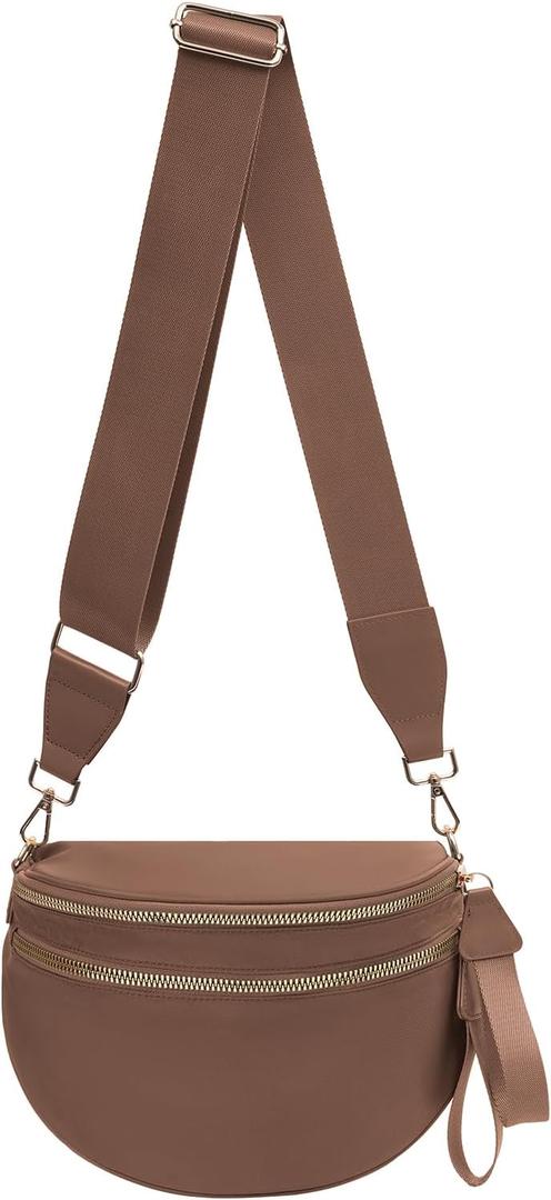 Nylon Crossbody Bags Bum Bag for Women Large Sling Bag Purse with Adjustable Strap（Caramel）