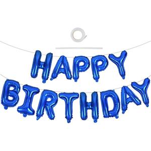 TONIFUL Blue Happy Birthday Balloons 16 Inch Mylar Foil Letters Birthday Sign Banner Balloon Bunting Reusable for Girls Boys Kids & Adults Birthday Decorations and Party Supplies