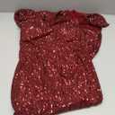 Elegant Sequin Dresses for Wedding Guest One Shoulder Dress for Women with Bead Maxi Formal Gowns (Red, S)