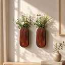 2 Pack Wooden Wall Vase Set, Modern Farmhouse Boho Hanging Planters for Dried Flowers Faux Plants, Wall Decor for Living Room,Bedroom, Bathroom, Entryway, Hallway with Mounting Hardware (Brown)