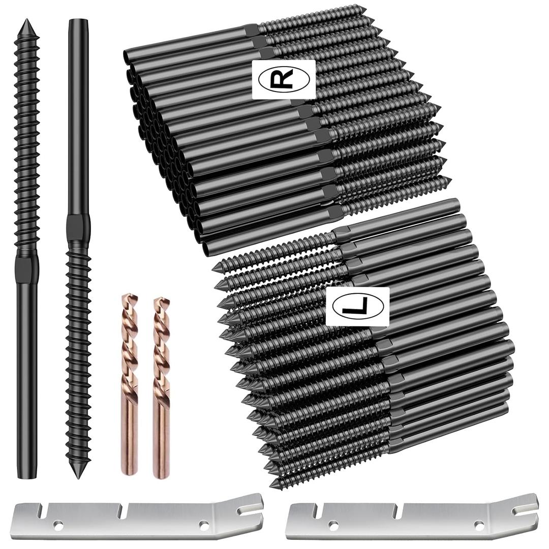 BLIKA 120 Pack T316 Stainless Steel Black Right&Left Handed Thread Swage Lag Screws for Wood Posts of 1/8" Deck Cable Railing Kit, Wire Railing Kit for Decks with Wrench, DIY Wood Baluster