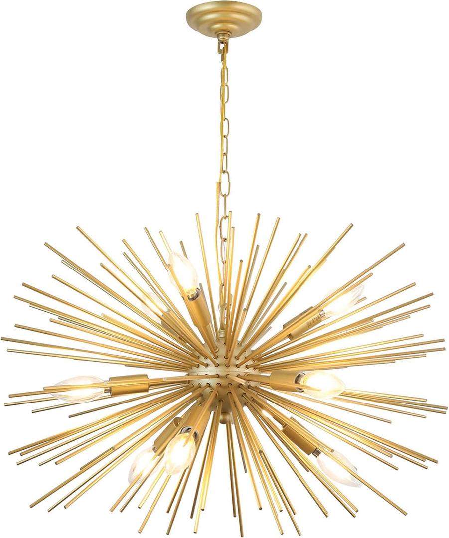 24" Modern Golden Sputnik Chandelier 9-Lights Mid-Century Modern Luxury Starburst Chandelier Gold Solid Metal Satellite Sputnik Chandeliers for Dining Room, Kitchen, Bedroom, Living Room