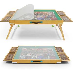 1500 Pieces Puzzle Table with Legs,34.25" x 25.2" Wooden Jigsaw Puzzle Board with 4 Drawers & Cover,3-Tilting Angles