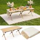 Wesiti 2 Pcs Low Picnic Table Foldable Lightweight Picnic Table Set 59" x 21" with Extra Large Outdoor Camping Blanket Sandproof Boho Beach Woven Cotton Yarn Blanket for Camping Beach Patio
