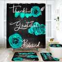Onalasyc 4Pcs Green Rose Shower Curtain Set with Rugs Waterproof Bathroom Sets with Shower Curtain and Rugs Romantic Rose Floral, Thankful Grateful Blessed Bathroom Curtains Shower Set,with 12 Hooks