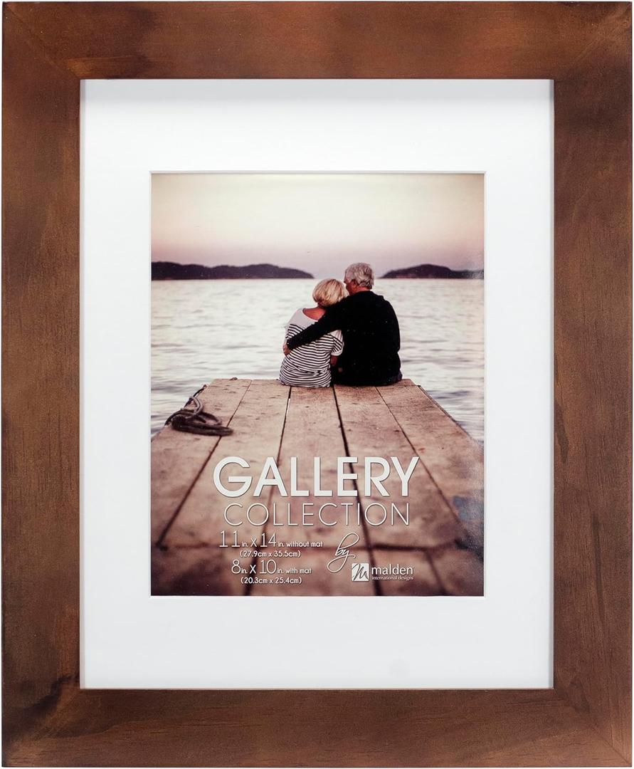 Malden 11x14 Matted Picture Frame, Made to Display 8x10 with Mat, Without Mat, Walnut